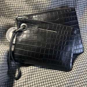 French Connection Black Croc-Embossed Clutch
